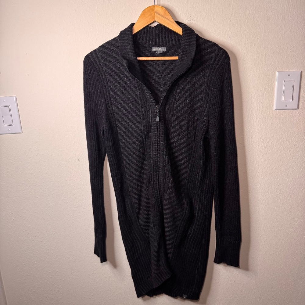 Eddie Bauer Sweater Mini Dress Women's MD Charcoal Full Zip Mock Neck